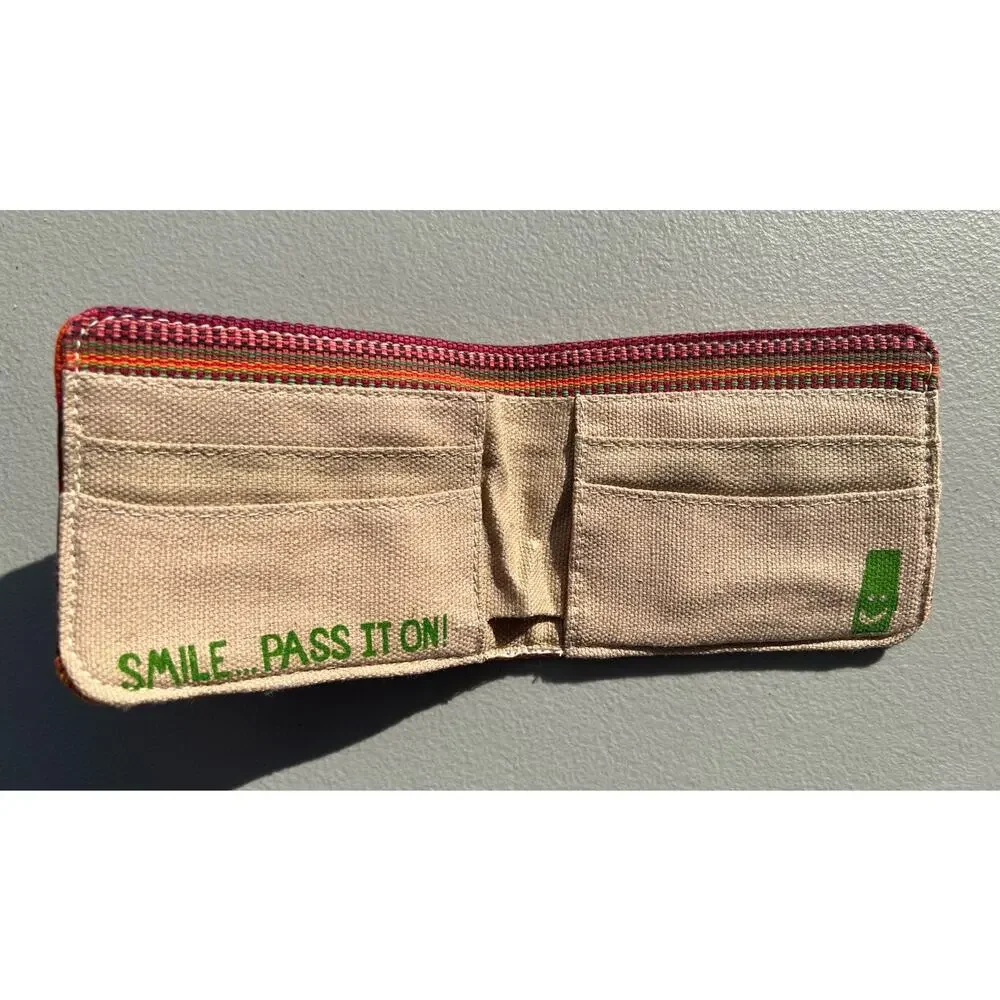 Sanuk Men’s Y2K Hemp Striped Bi-fold Wallet Boho Hippie 90s Natural Unisex